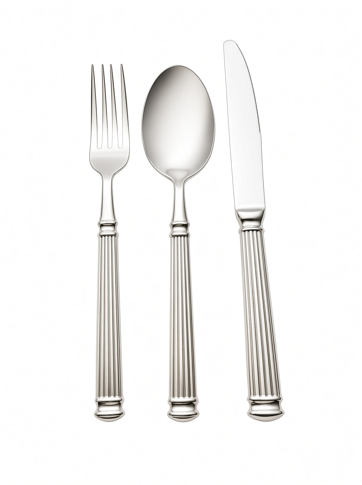 Finewick Reeded Handle Dinner Spoon, Fluted Stainless Steel Flatware for Everyday Dining