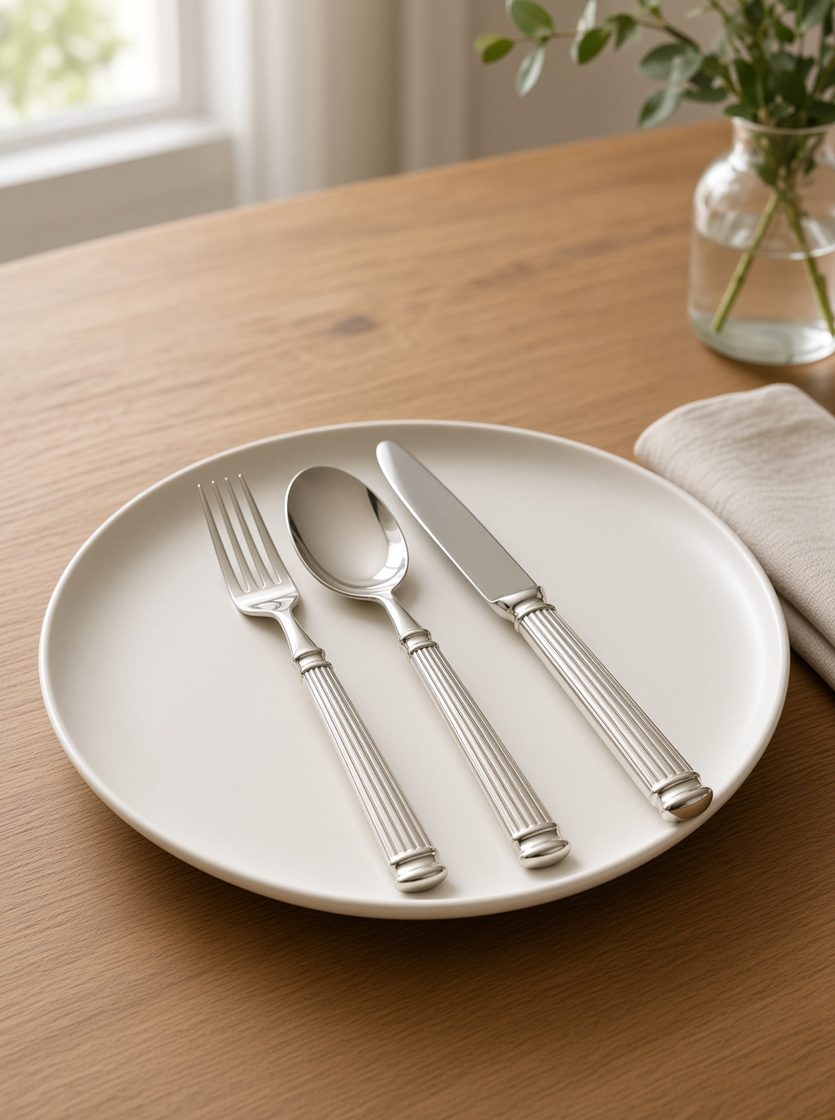 Finewick Reeded Handle Dinner Spoon, Fluted Stainless Steel Flatware for Everyday Dining